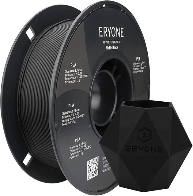 Eryone Filament PLA do drukarki 3D, 1 kg, 1 szpula, 1,75 mm ±0,03 mm, czarny matowy