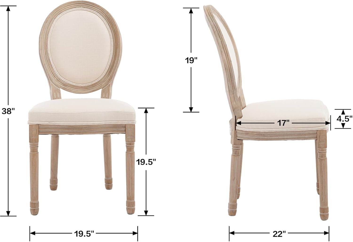 Kmax Farmhouse Dining Room Chairs, Brown Wood Legs Elegant Tufted Kitchen Chairs, French Distressed Bedroom Chairs with Round Back, Set of 6, Beige