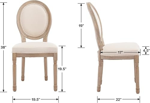 Miniatura 2 de Kmax Sillas de comedor estilo granja, patas de madera marrón, elegantes sillas de cocina copetudas, sillas de dormitorio francesas desgastadas con
