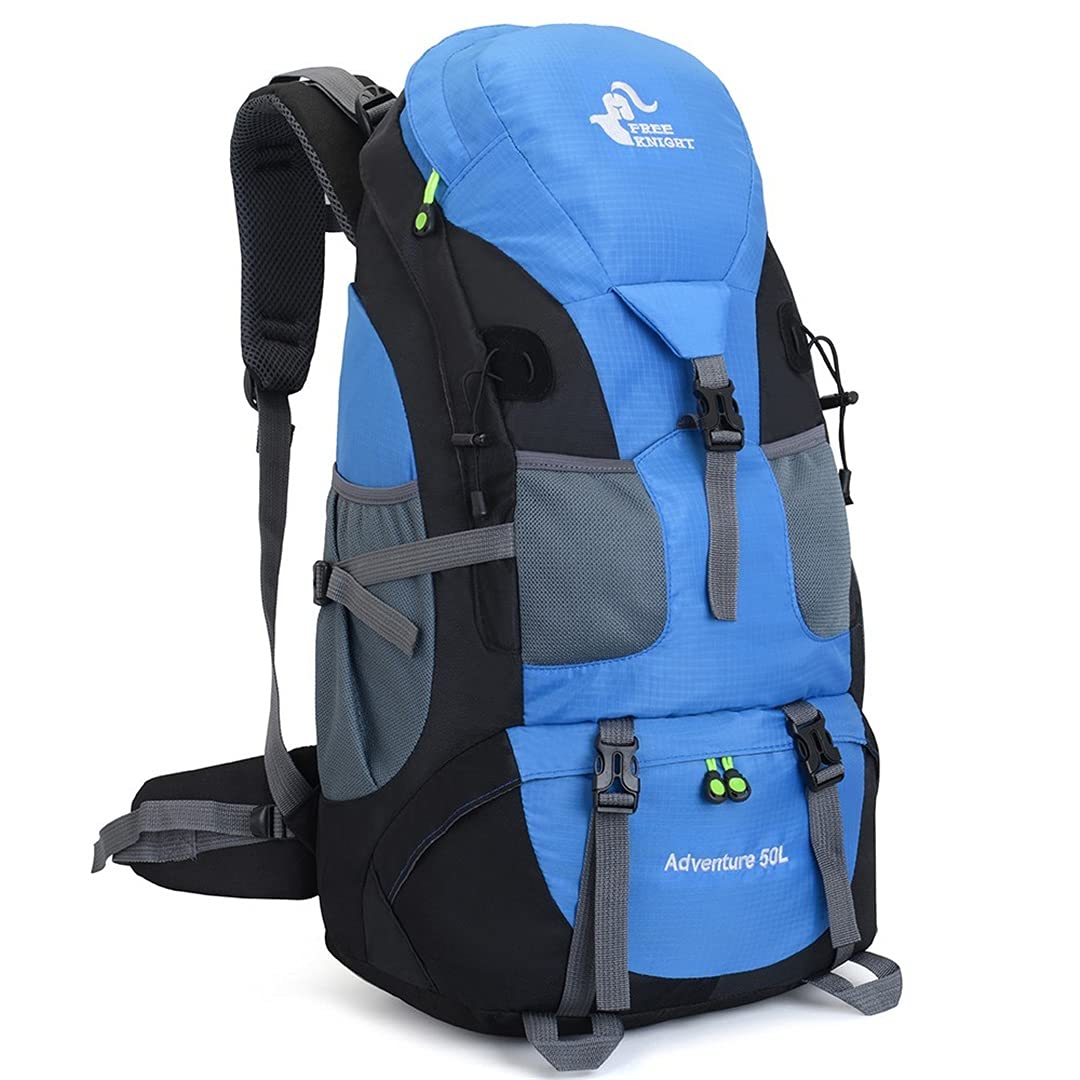 50L Mochila para Acampar Senderismo Bolsa de Trekking Impermeable Mochila de Viaje al Aire Libre Mochilas de Ciclismo Mochilas de montañismo (Azul Claro como Imagen)