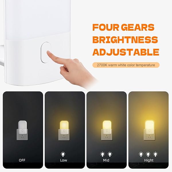 GRIFEMA GD101-2 [2 Piezas] Luz Nocturna Infantil 3 Niveles de Brillo Ajustables, Luz Nocturna con Sensor de Luz para Habitación de Niños, Baño, Pasillo, Cocina, Escaleras, 2700K Blanco Cálido - 5