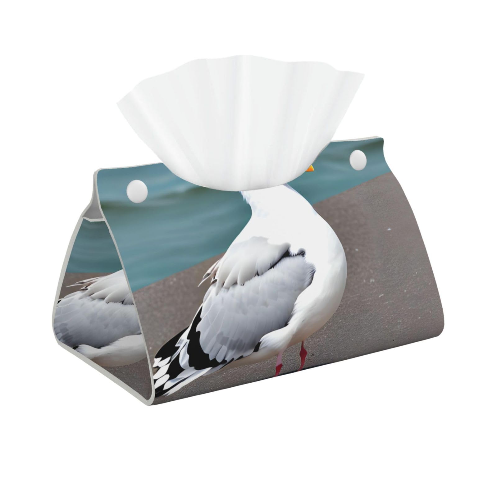 Cute seagull Long Leather Tissue Box Cover-Waterproof PU Leather Tissue Holder for Bathroom, Decorative Rectangular Tissue Case