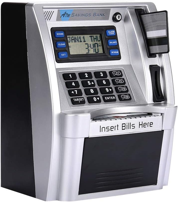 Rosepoem Simulation ATM Savings Piggy Money Bank for Dollar Version Machine with Coins Identification for Kids, Electronic Digital Coin Box with Password