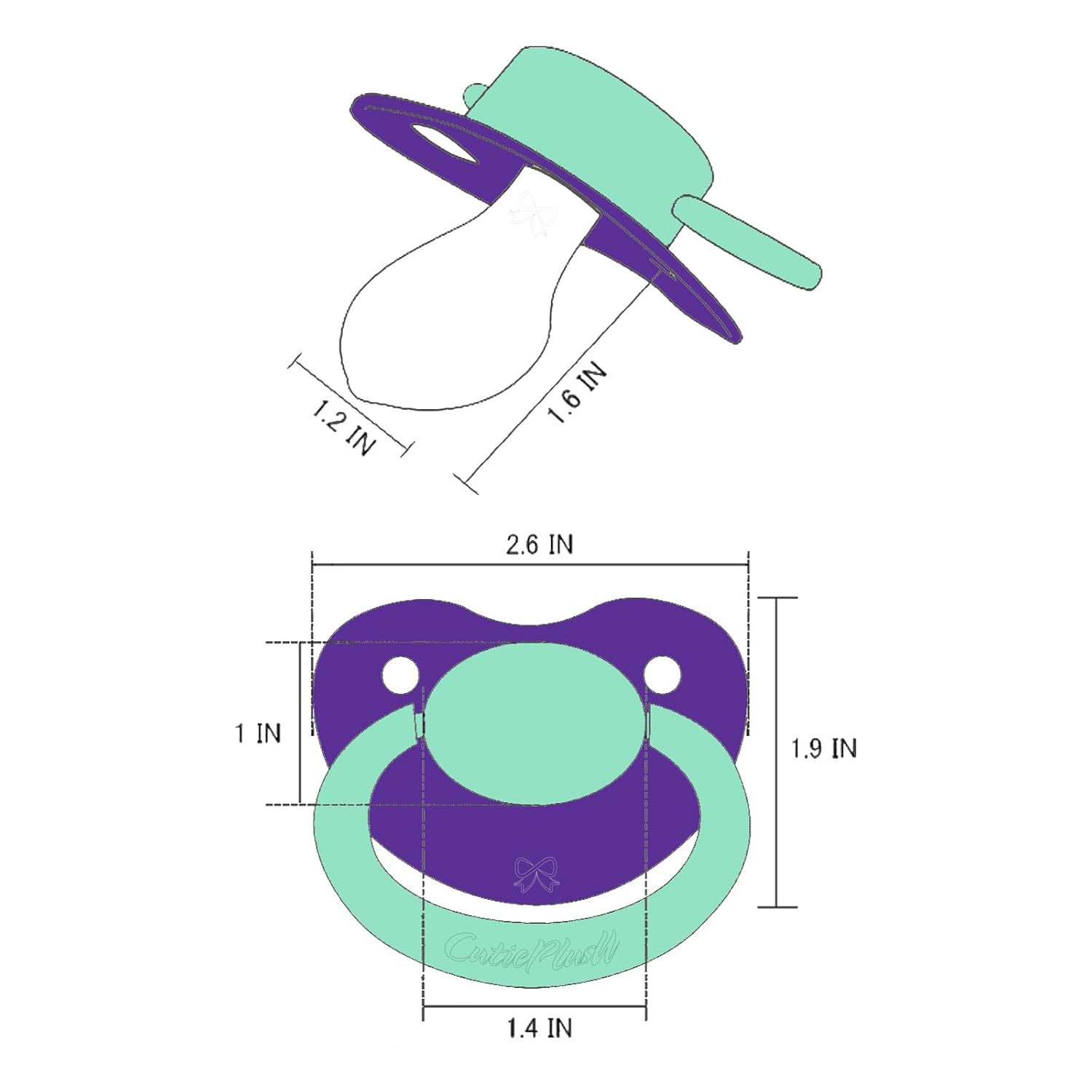 CutiePlusU Pacifier Large Shield Big Size Purple Red Green