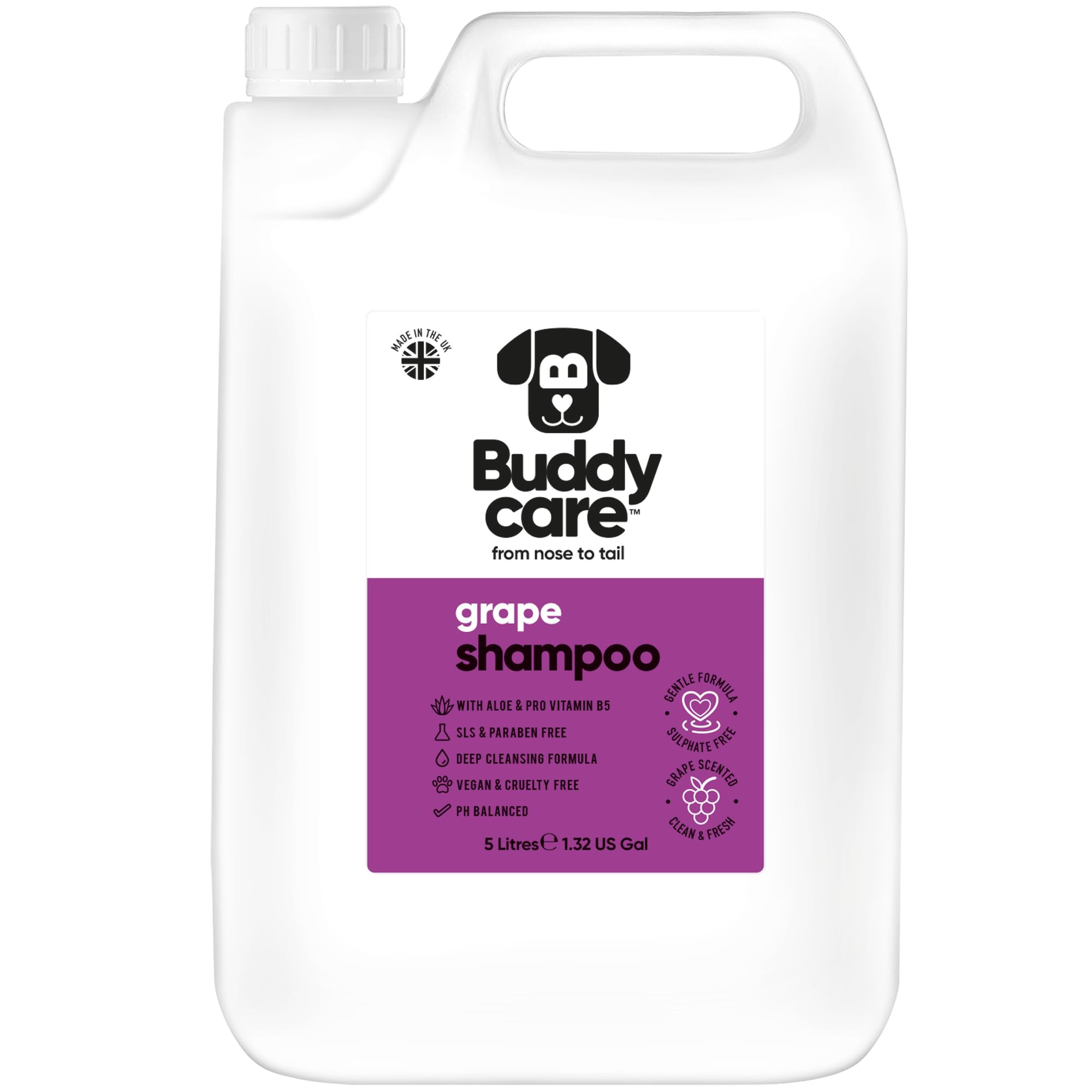 Grape Dog Shampoo by Buddycare | For Smelly Dogs, Nourishing for Itchy & Dry Skin | Vegan & Curelty Free Dog Shampoo | Aloe Vera and Pro-vitamin B5 | 5L