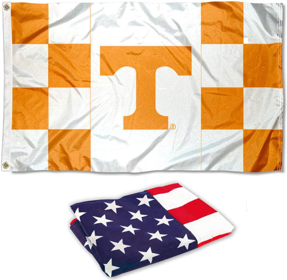College Flags & Banners Co. Tennessee Volunteers Checkerboard Stripes Flag and USA 3x5 Set
