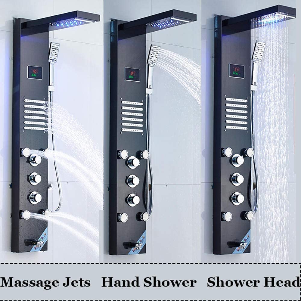 de Grifo de Ducha de Lluvia y Cascada LED, chorros de Masaje de Acero Inoxidable con Boquilla de bañera de Ducha de Mano para Columna de Ducha