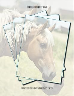 Horse Stationary Paper: Horse In The Meadow Stationery Letterhead Paper, Set of 50 Sheets for Writing, Flyers, Notes, Crafting, ... Events, School & Office Supplies, 8.5 x 11 Inch