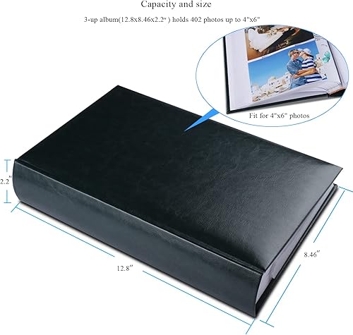 Miniatura 6 de Álbum de fotos de 4 x 6 pulgadas con capacidad para 402 bolsillos con bolsillos deslizantes, libro de fotos, cubierta de cuero, con espacio de