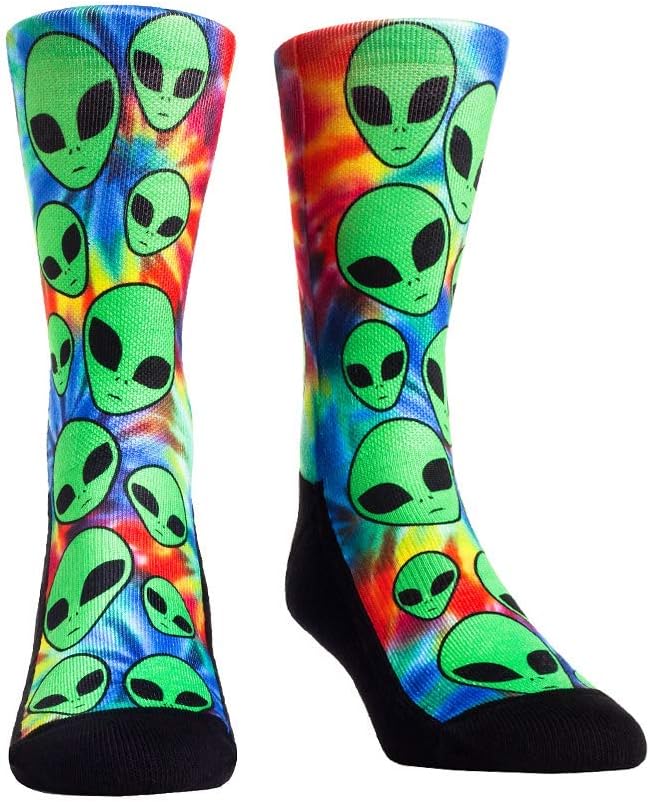 Rock 'EmAlien Area 51 UFO Space Invasion Socks (L/XL, Trippy Alien Invasion)
