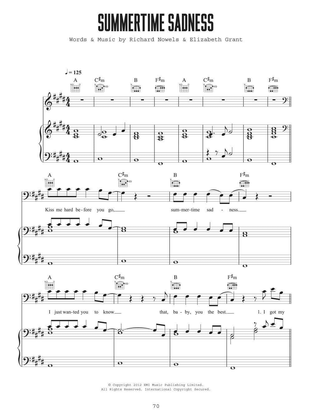 Lana Del Rey Born to Die Piano Voix Guitare