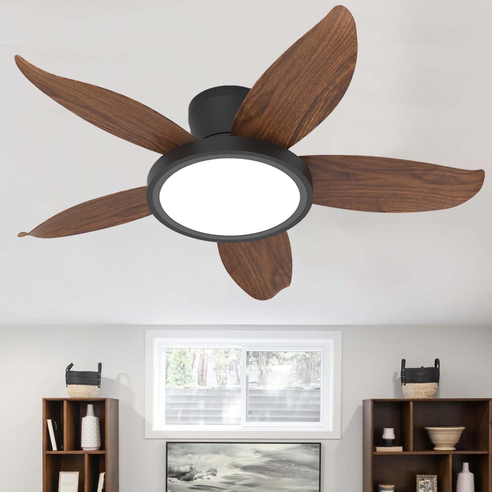 ZOMLBOF Ceiling Fans with Lights 6 Speed Reversible Dimmable Silent Fan Light with Remote Control APP Control Timer Function Light Fan Ceiling Suitable for Dining Room Bedroom-Walnut Wood color-36