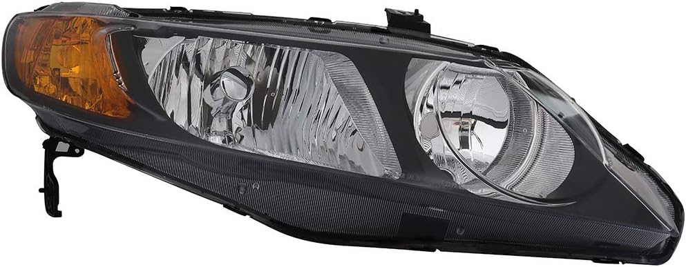 OCPTY Compatible For Honda Civic 2006-2011 Headlight Headlamps Black Housing Amber Reflector
