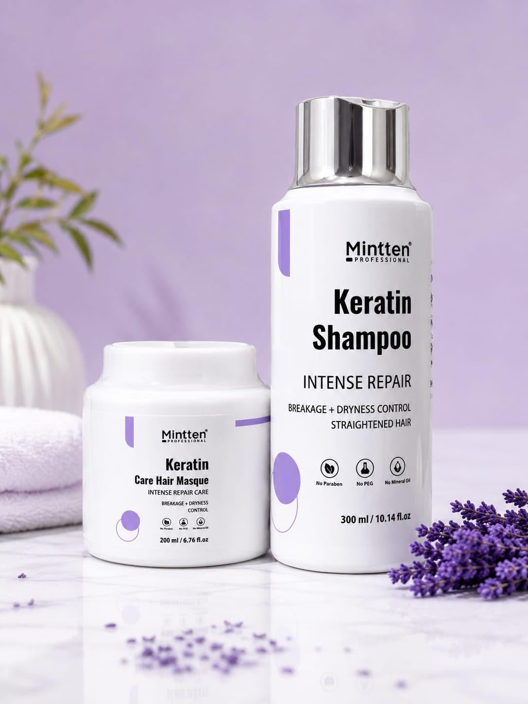 Mintten Professional Keratin Shampoo and Care Hair Masque, Intense Repair, Breakage and Dryness Control, 300 ml and 200 ml-image-15
