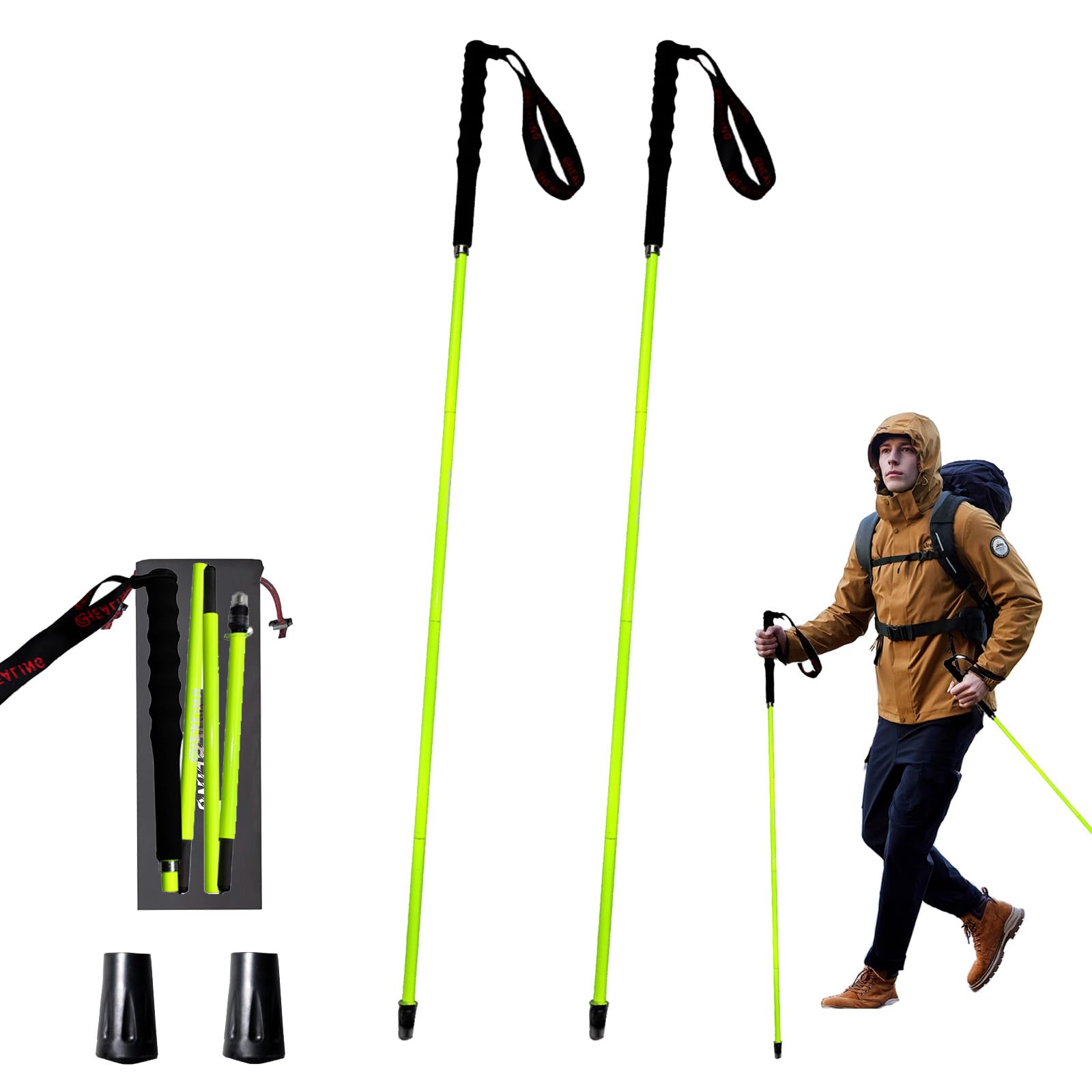 OKHEALING - Bastones de trekking de fibra de carbono de alta resistencia, 1 par, plegables en 5 secciones, ligeros y resistentes, adecuados para senderismo, senderismo y montañismo