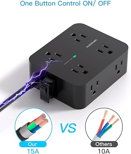 Vista 26 de HANYCONY - Cable protector de sobretensiones de 10 pies, cable de extensión con 2 puertos USB C, extensor de salida múltiple con enchufe plano