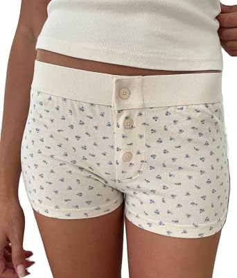 Adoeren Women Boyshorts Underwear Panties Boxer Briefs Elastic Waist Striped Floral Print Shorts Plaid Sexy Booty Shorts