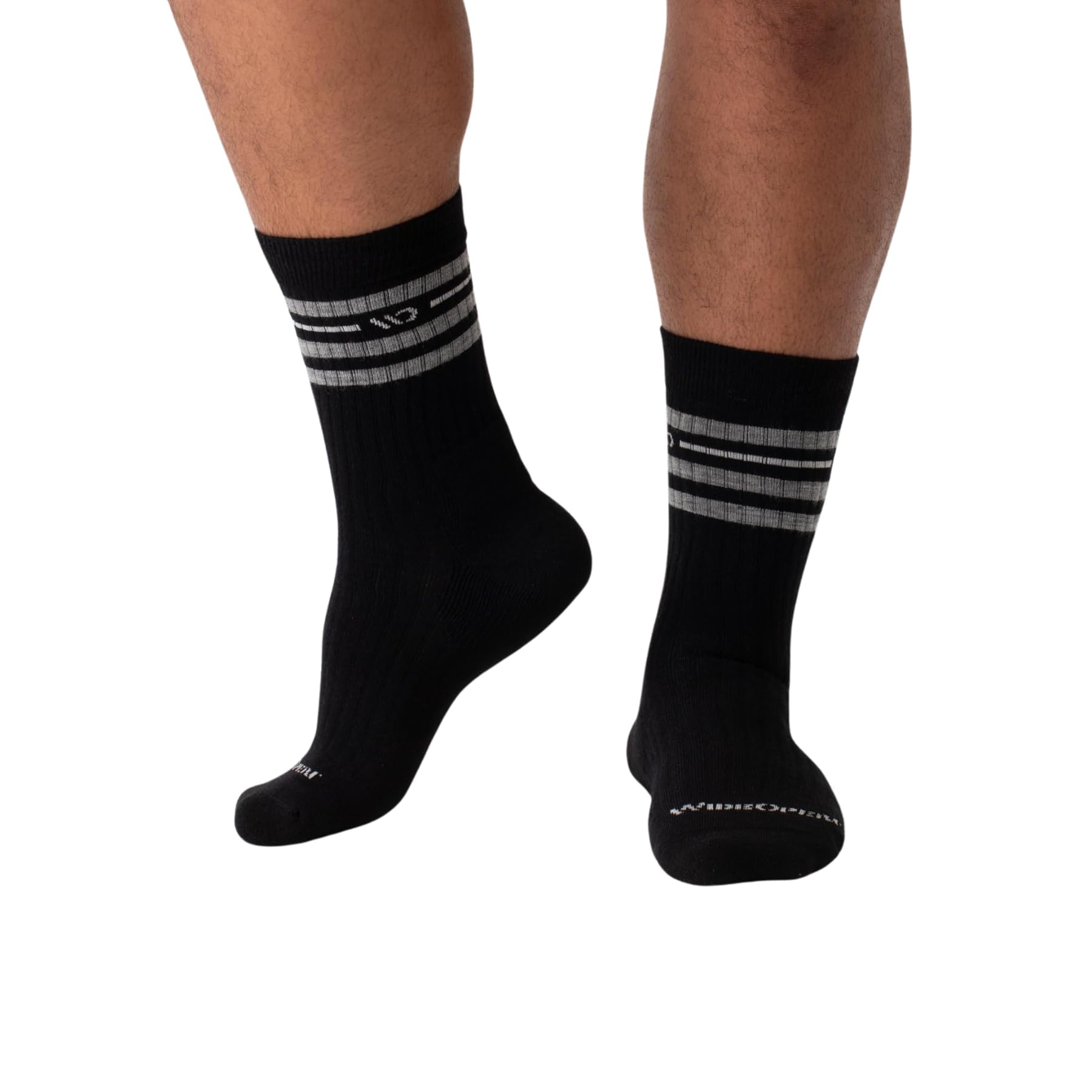 Wide Open Crew Men's Socks - Vintage Stripe, Merino Wool Everyday Wide Socks for Men, Crew - Black, XX-Large