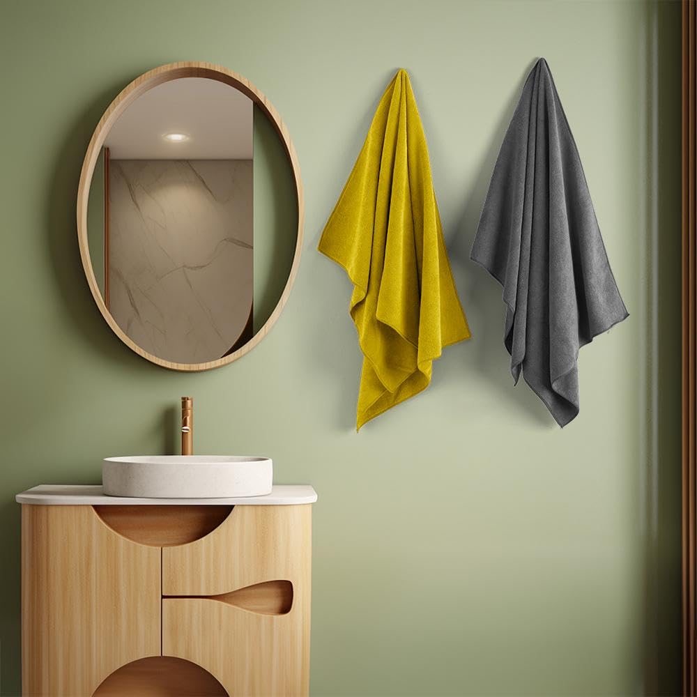 Wakefit Microfiber Towel | 350 GSM | Bath Towel, Microfiber Towels for Bath, Towel for Women, Towels for Bath Men, Gym Towel for Men Workout, 60x120 cm (Lemon-Lime & Rock Gray, Set of 2)