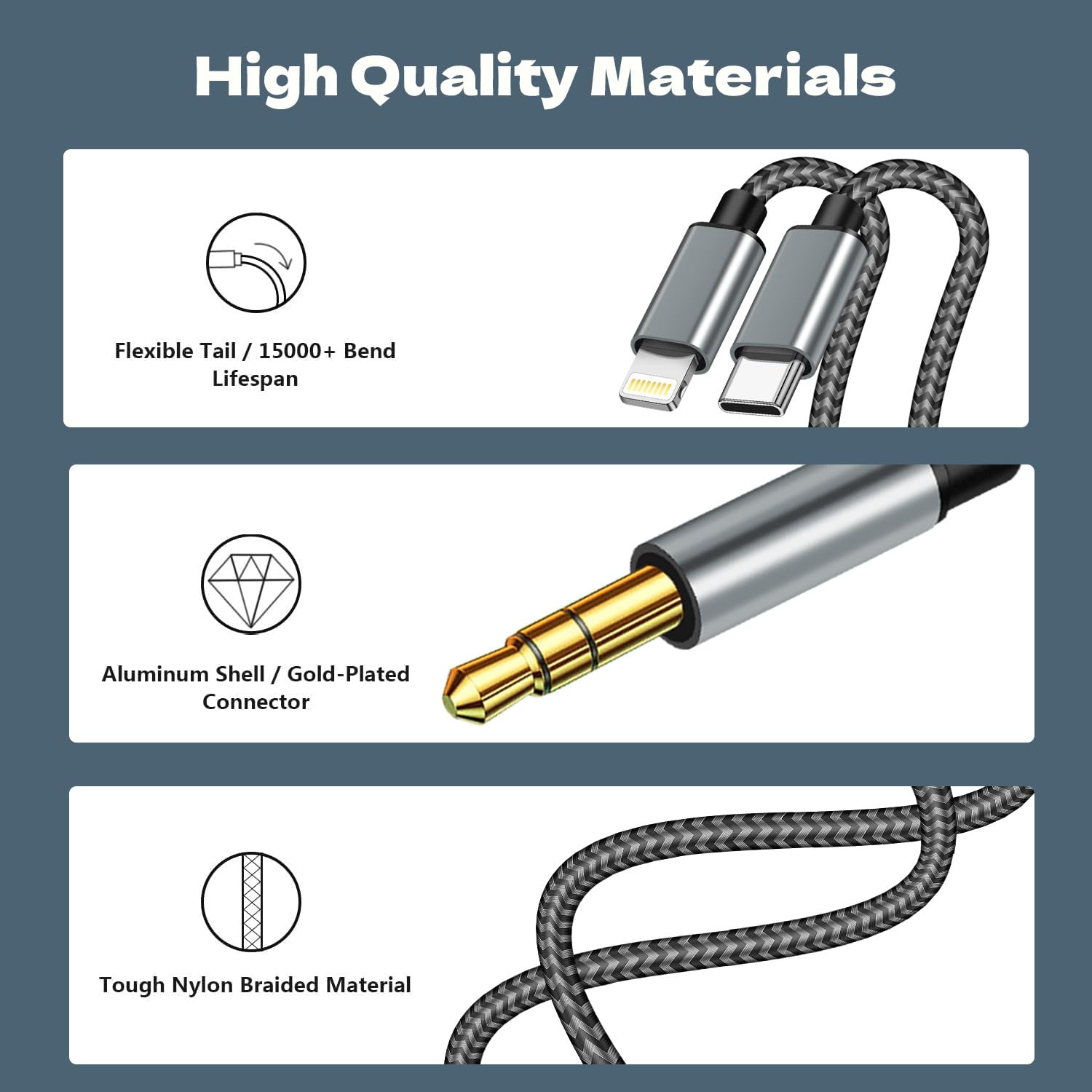 2 in 1 Aux Audio Cable, USB C to 3.5mm Aux Audio Cable, Lightning to 3.5mm Audio Cable Fit with iPhone 16/15/14/13/12/11/XR, Galaxy S24/S23/S22/S21, Pixel 9/8/7/6/5, iPad to Car Stereo Speaker 4FT
