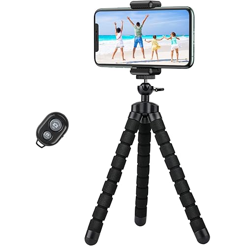 Xabupar Phone Tripod, Flexible Cell Phone Tripod Stand with Wireless Remote, Portable Mini Travel Tripod Stand, Compatible with iPhone, Android, GoPro (Black)