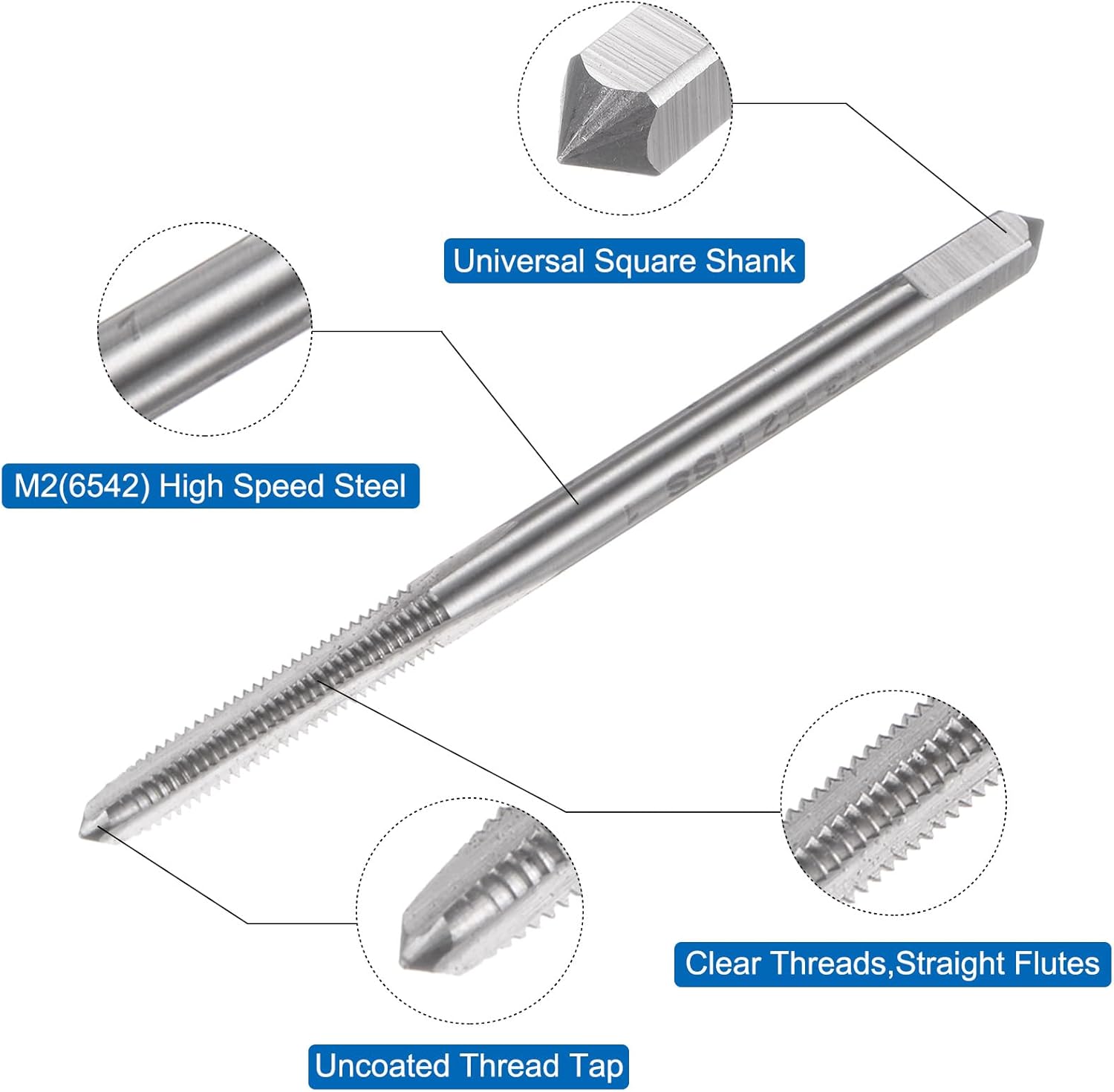 3pcs Metric Hand Tap Set, M3 x 0.5 Taper/Plug/Bottom Thread Screw Taps, High Speed Steel Hand Threading Tapping Tool Kit