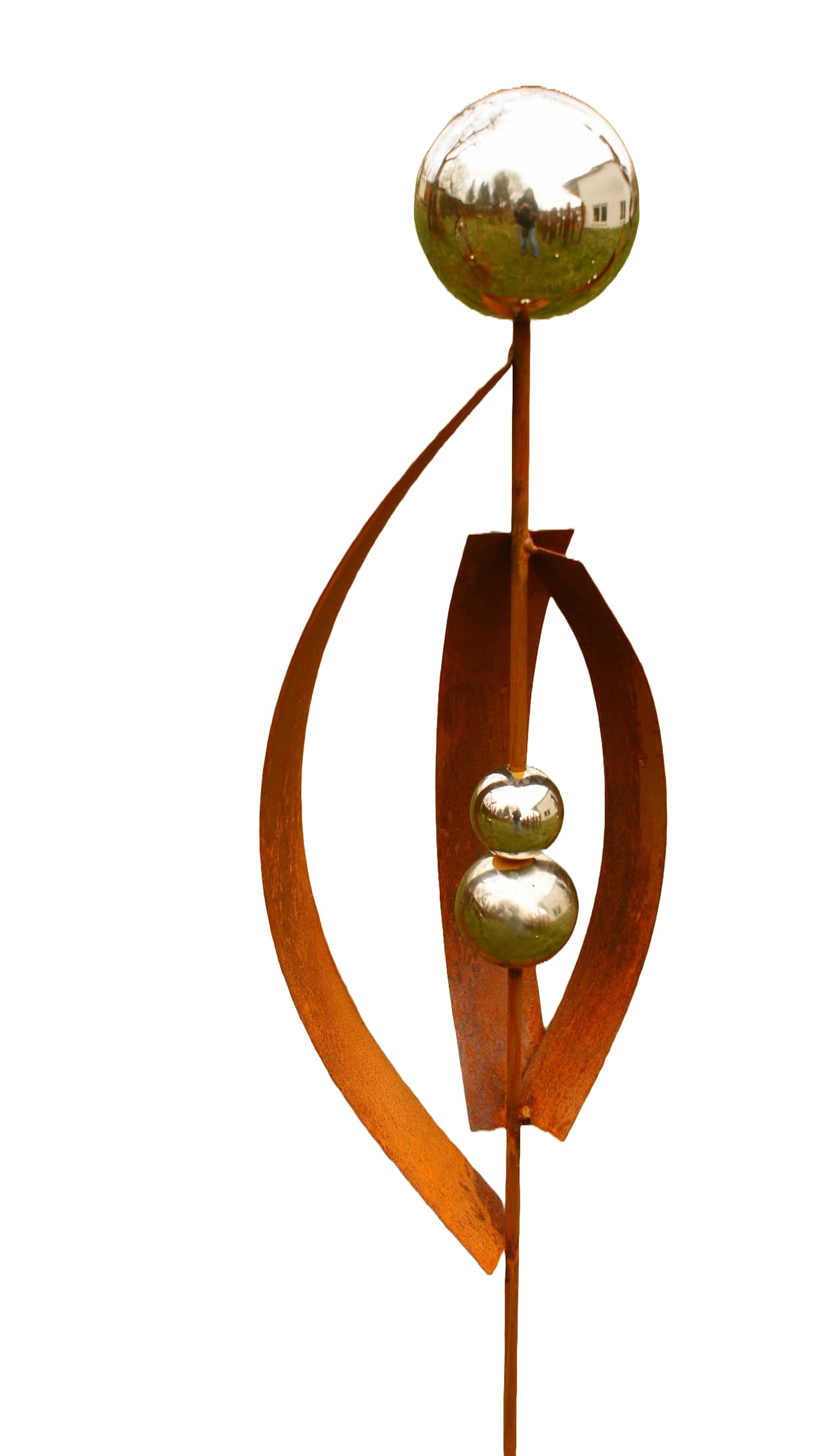 Handgemachter Gartenstecker Rost mit 2 Edelstahlkugeln. Deko Stecken Garten