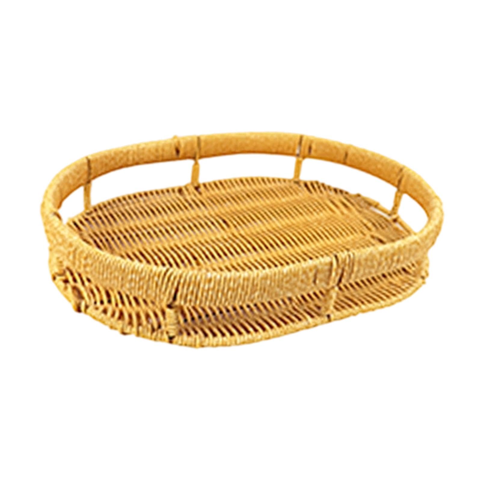 Hlhlh One Color Woven Bread Basket,Fruit Serving Tray Rustic Multipurpose Hand For Fruits Snacks Drinks Breakfast Vegetables(M)