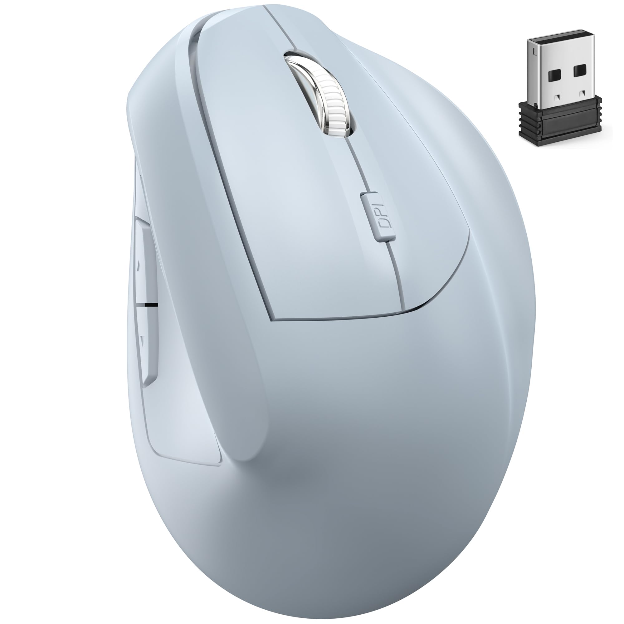 Wireless Mouse Ergonomic (Bluetooth+USB )Dual Mode Vertical Silent Portable Multi Device Ergo Carpal Tunnel Mice for Mac/PC/Laptop/Computer/Tablet/