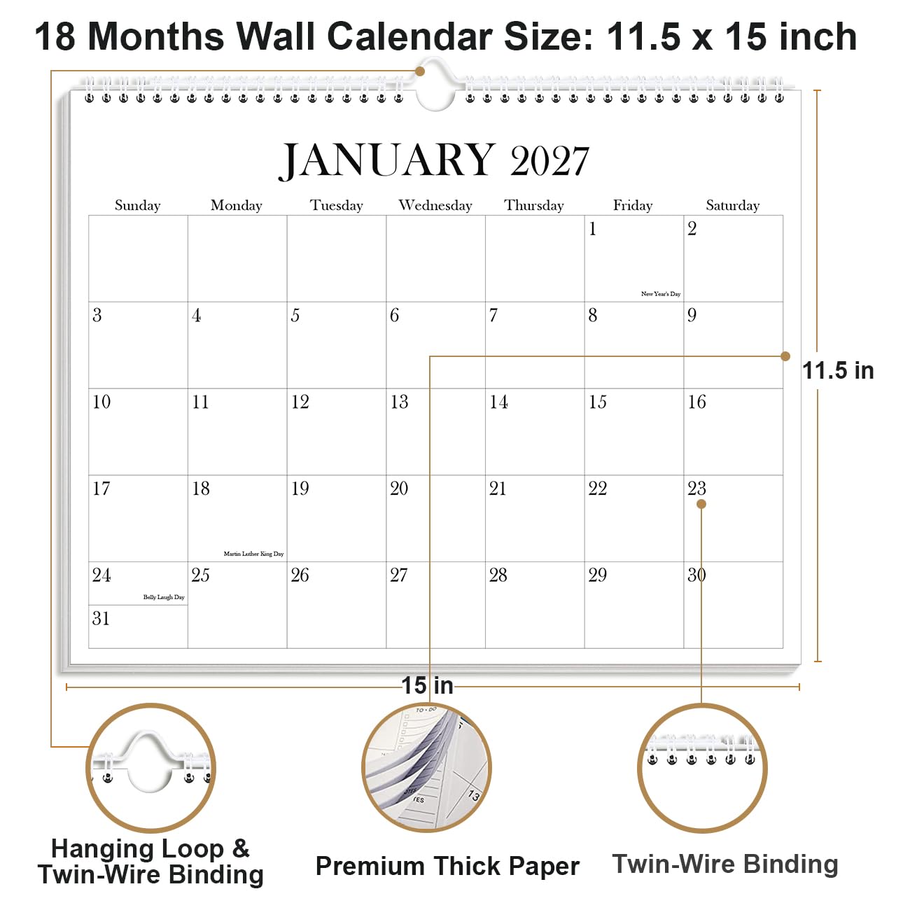 Kalender 2025-2026 - Wandkalender von November 2025 bis Juni 2027, 2026 Wandbehang Kalender Planer mit dickem Papier, 30,5 x 36,8 cm, Schwarz
