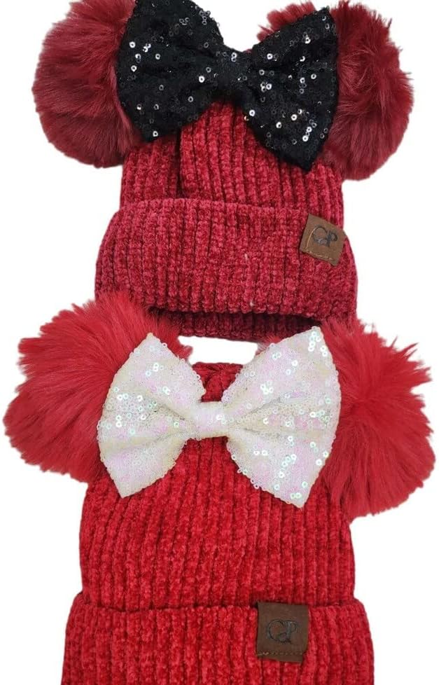 CLGIFT Rose Gold Minnie Ears Beanie, Winter BEANIE, Mickey Beanie, Holiday Winter Christmas, Minnie Fall Hat