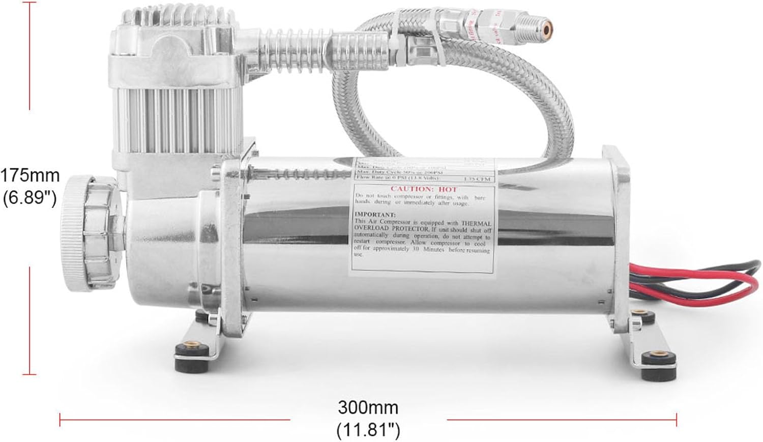 200PSI Air Ride Suspension Compressor with 1/4 NPT Hose Kit,Heavy Duty 12V 480C Air Compressor Pump for Train Horn & Air Bag Suspension, Chrome Silver Fit for Truck & Car