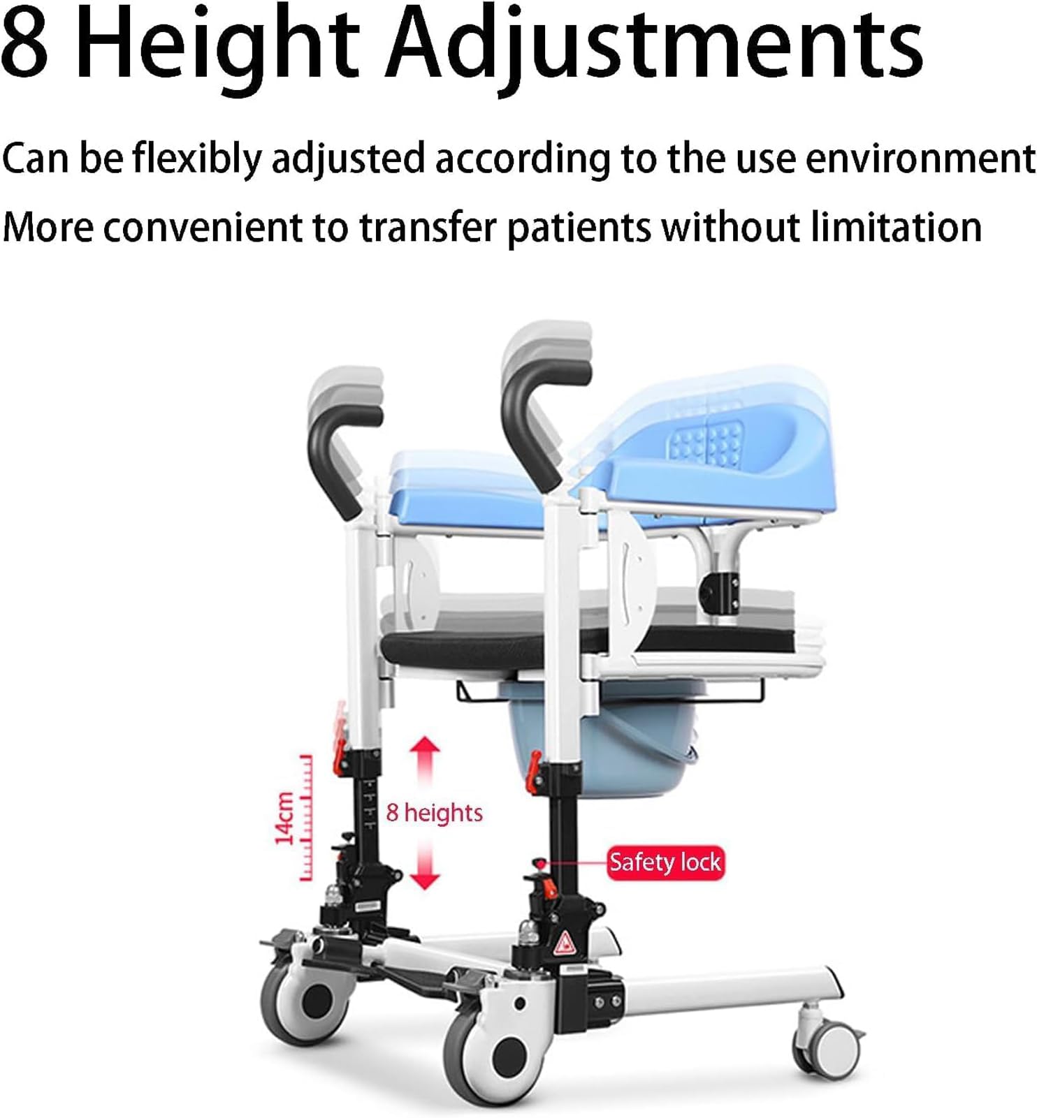 JingNian Silla De Traslado con GrúA para Pacientes En Casa, Silla De Traslado para Personas Mayores, Silla De Ducha, Inodoro De Cabecera, Ajuste De Altura