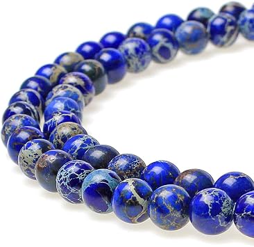 Natural Stone 6 Colors Sea Sediment Imperial Jasper Round Loose Beads for Jewelry Making 4mm, Dark Blue