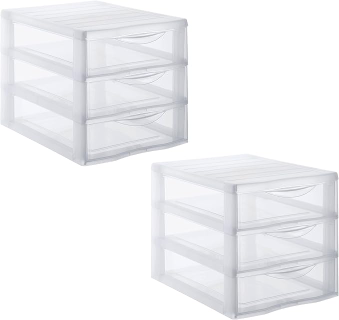 SUNDIS Orgamix, 2er-set schubladenboxen aus Kunststoff, 3 transparente Schubladen für A4-Papier, Höhe 25,5 cm, stapelbar, ideal für Schreibtisch, Unterricht, Dokumente, Zubehör