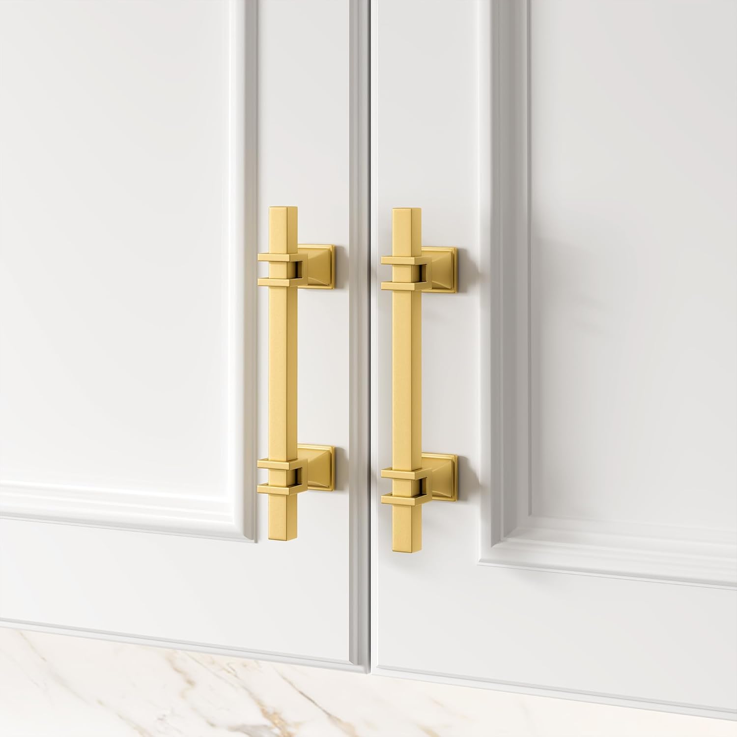 Haliwu 10 Pack Gold Cabinet Pulls, 4 inch Brushed Brass Kitchen Handles Square Dresser Drawer Hardware