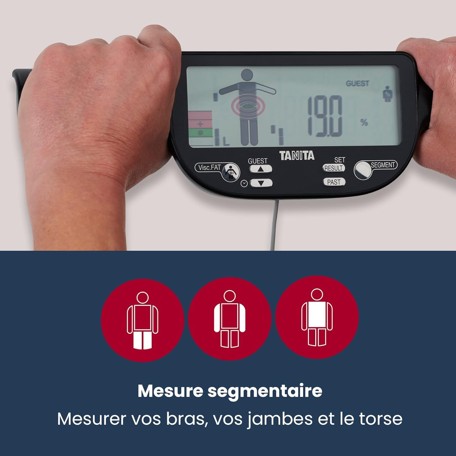 Tanita BC-602 Segmentowa inteligentna waga łazienkowa niebieska, do masy ciała i tkanki tłuszczowej, z pomiarem masy mięśniowej części ciała, cyfrowy monitor składu ciała z wyświetlaczem LCD, dla domu