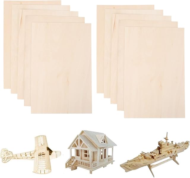 MaYuLa 10Pcs Plywood Sheets 2mmx300mmx200mm Basswood Sheets MDF Board Sheets Unfinished Wood Board Wooden Plate Model Craft for Pyrography DIY Mini House Ship Bridge Airplane