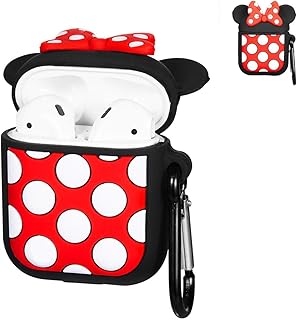 Custodia Per Airpods 1& 2,Carino Cute Personaggio Dei cartone animato 3D Divertente Case Cover Morbida in Silicone Per Airpod,Cartoon Design,Ragazze Custodie Moschettoni Air pods(Minnie Mouse)