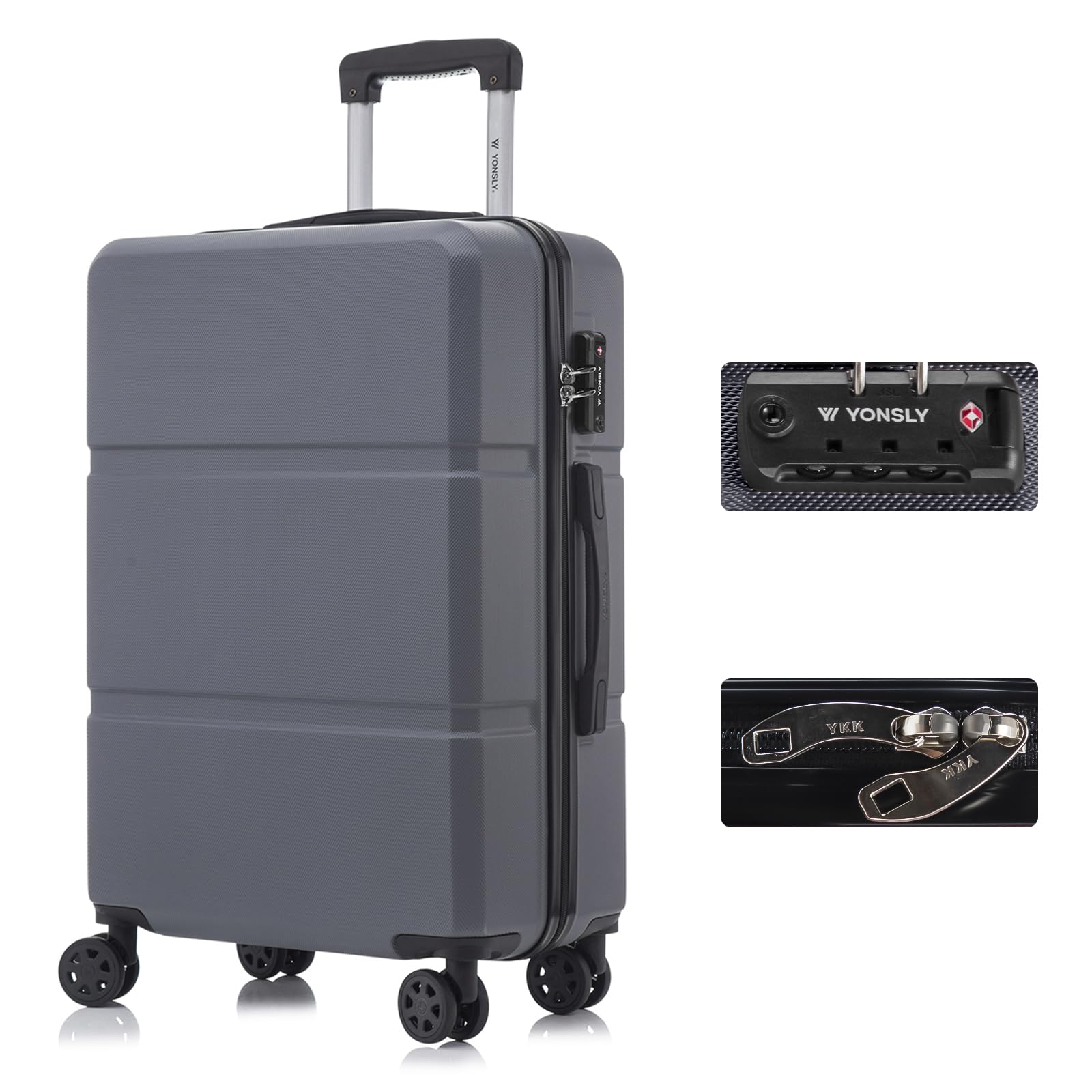 yonsly Koffer Suitcase, Trolley Reisekoffer, Rollkoffer Handgepäck mit 4 Rollen 360°, ABS Hartschalen, Sicherheitsschloss, Weicher Gummigriff, 210D-Futter