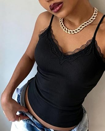CHICME Women Tank Top with Built in Bra Lace Camisole