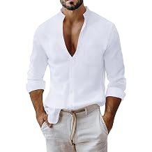 Wei es Hemd Herren L ssiges Und Modisches Langarmhemd Baumwolle Leinen Mit Stehkragen F r Herren. Tshirt Oversize T-Shirt Sehr Kurzen  rmeln Italienische Mode Hemden Unterhemd Schwarz
