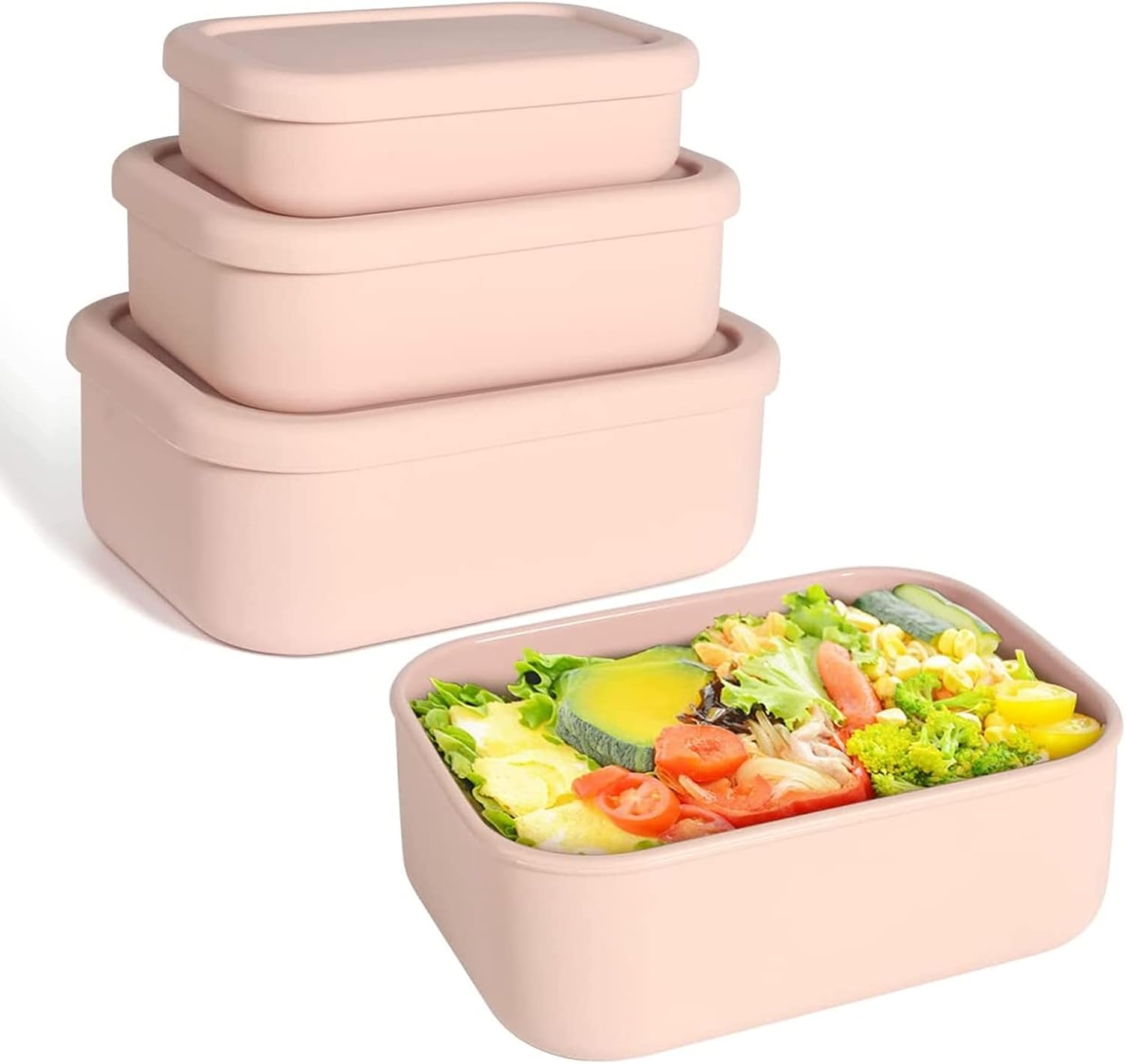 Silicone Food Storage Containers, Set of 3 Silicone Bento Lunch Box