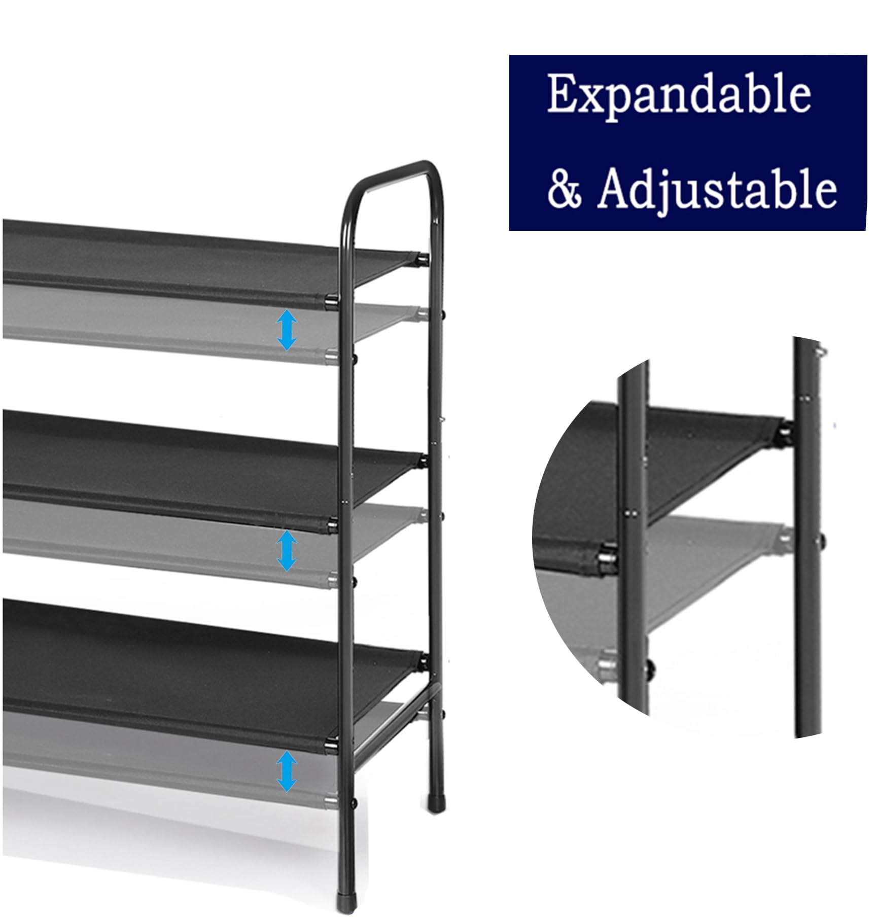 Zapatero de 3 niveles, estante de almacenamiento de zapatos de metal para 9-12 pares, fácil de montar, entrada, dormitorio, negro 7