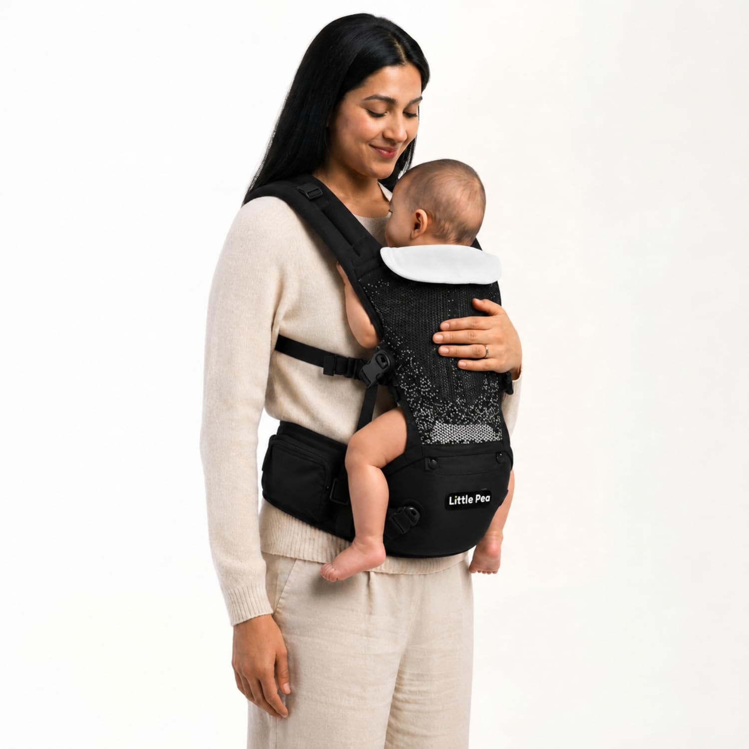 Little Pea 6-in-1 Detachable Hip Seat Baby Carrier | Ergonomic 'M' Position, Adjustable & Supportive | Lightweight Baby Carrier for Toddlers (4 Months -24 Months )| Front & Back Carrying | Multiple Pockets & Lumbar Support | Perfect for C-Section Moms | Baby Carrier Supports Up to 20 kg-image-20