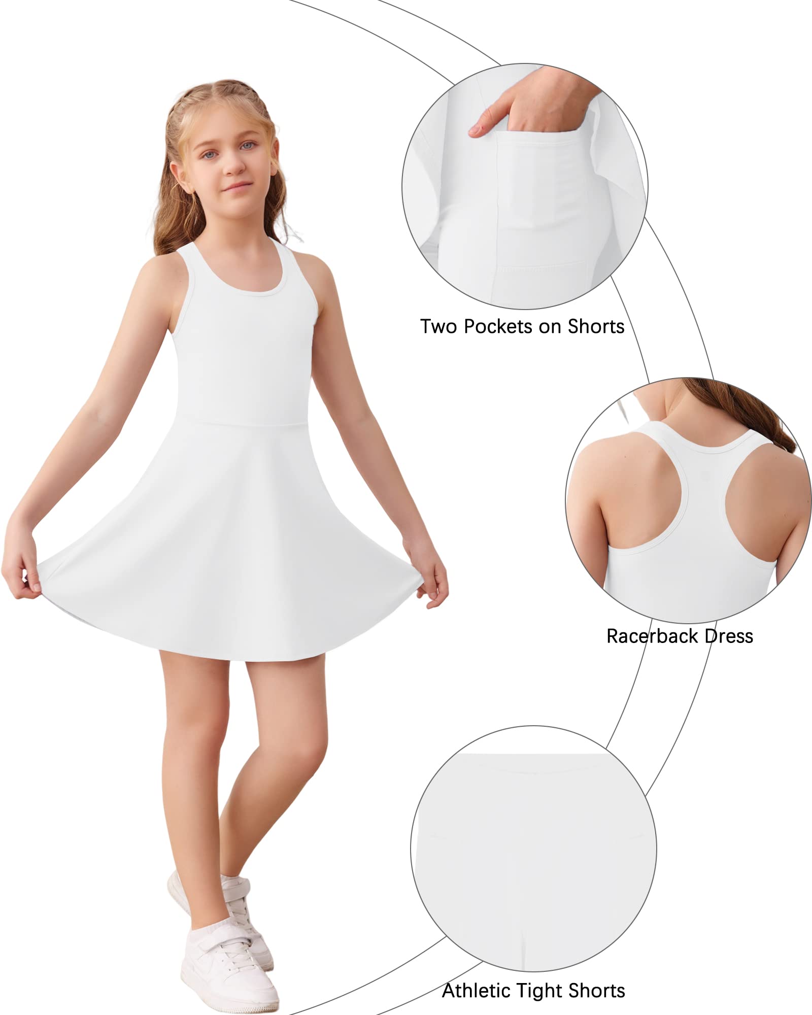 Haloumoning Vestito da tennis senza maniche da bambina, con spalline incrociate, da golf, per scuola, sport, con tasche corte