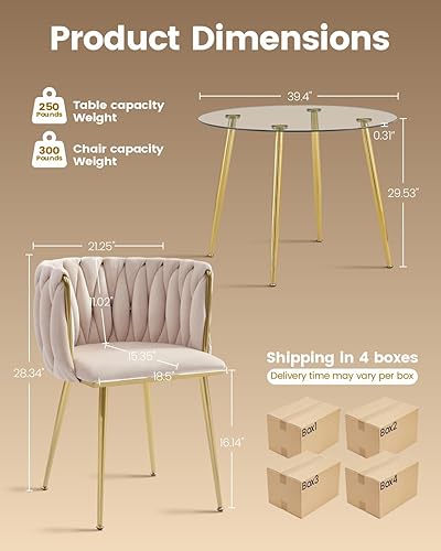 Miniatura 3 de Juego de mesa de comedor de cristal redondo dorado para 4, 5 piezas, juego de mesa circular de vidrio transparente, juego de mesa de cocina de lujo