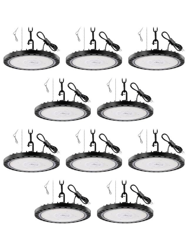 LED High Bay Light 300W 30000LM Commercial Bay Lighting with US Plug 5ft Cable 6000K Daylight High Bay
