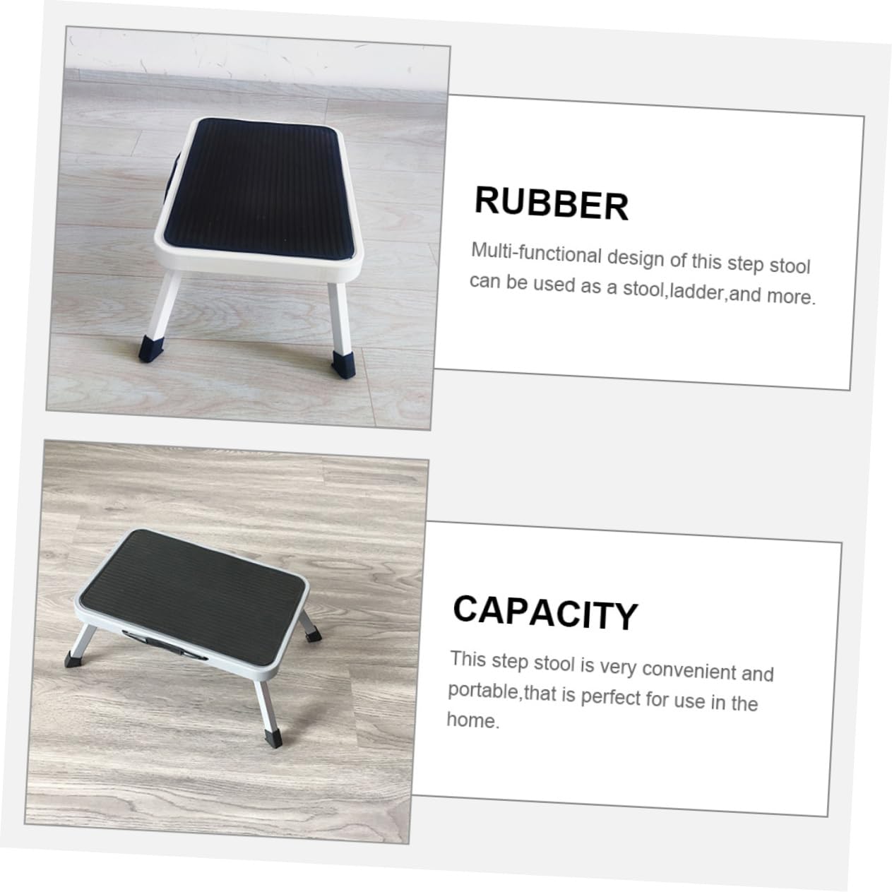 Tabouret Pliant en Fer Noir à Caoutchouc, Marchepied Portable