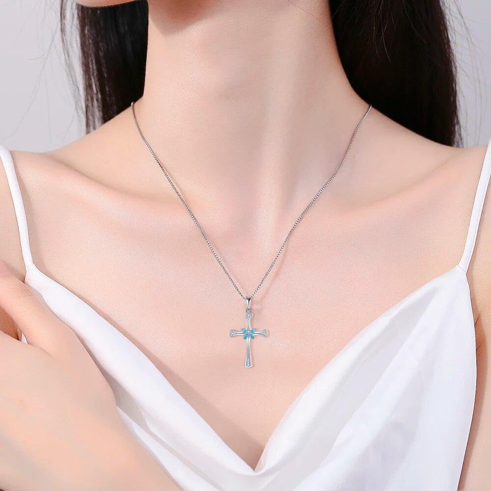 JO WISDOM Cross Necklace for Women 925 Sterling Silver Butterfly Birthstone Necklace Pendant Jewelry Gifts for Women
